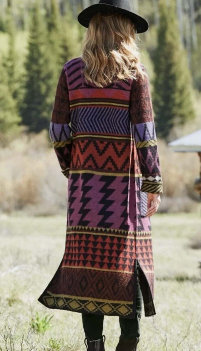 Peruvian Connection Baby Alpaca "Blythwood" Long Cardigan Multicolor/Pattern XS - Picture 2 of 9